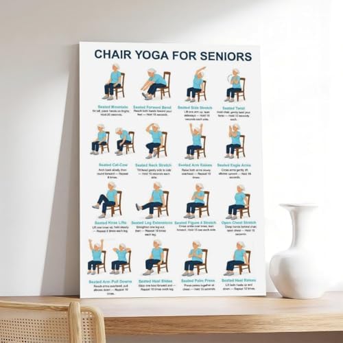 Chair Yoga for Seniors Seated Chair Exercises 16 Pose Gentle Yoga Chart for Older Adults Workout Canvas Poster Bedroom Decor Room Decor Unframe 16x24inch