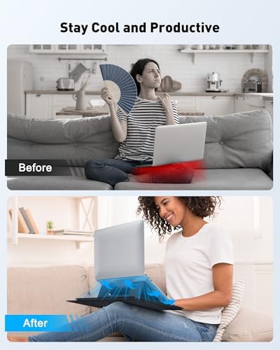 AboveTEK Adjustable Laptop Lap Desk, 3 Ergonomic Angles, PU Leather Non-Slip Surface, Heat Shield, Retractable Mouse Pad, Portable Laptop Lap pad Workstation for Bed, Sofa, Travel