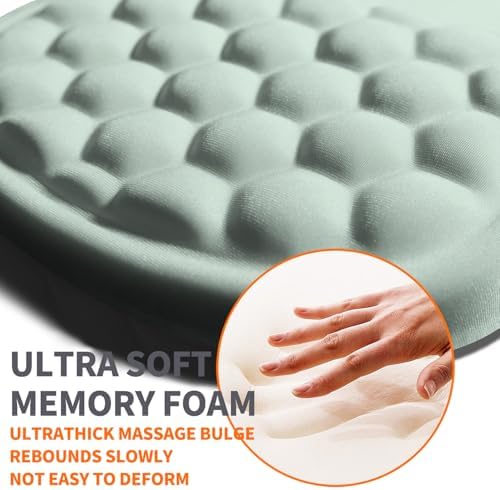 Ergonomic Joint Wrist Support Mouse Pad with Memory Foam Cushion Massage Bump, Carpal Tunnel Pain Relief Mousepad Slope Design for Wrist Rest, 11.8x7.9 in, LightCyan