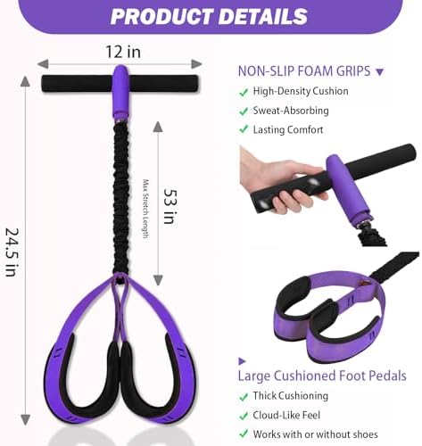 Pedal Resistance Band with Handles, 6-Tubes Natural Rubber Exercise Band