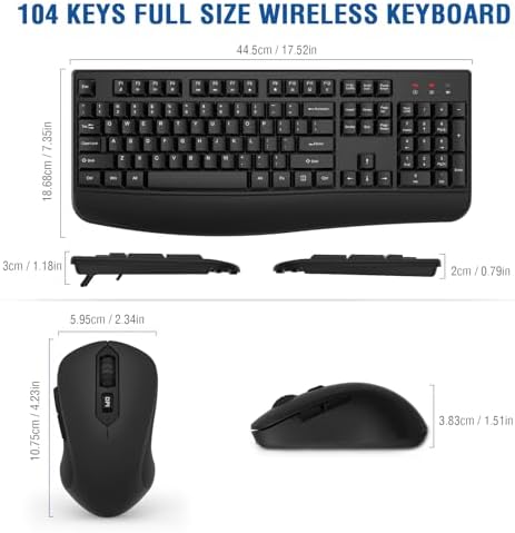 Wireless Keyboard and Mouse Combo, EDJO 2.4G Full-Sized Ergonomic Computer Keyboard with Wrist Rest and 3 Level DPI Adjustable Wireless Mouse for Windows, Mac OS Desktop/Laptop/PC(8 Pack)