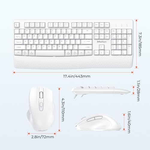 MEETION White Wireless Keyboard and Mouse Combo, Full-Size with Wrist Rest
