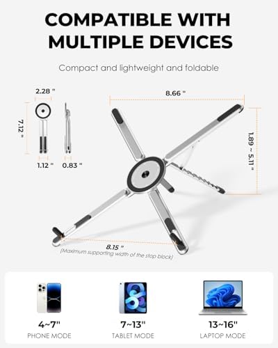 SupeDesk Adjustable Laptop Stand, 3-in-1 Magnetic Stand for Laptop & Tablet