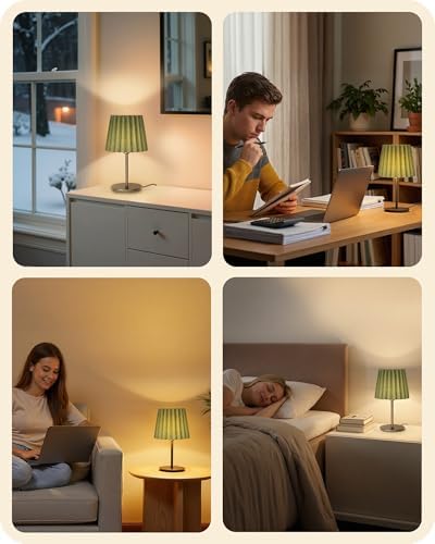 Small Bedside Table Lamps Set of 2, Dimmable Table Lamps with 3 Adjustable Color Temperatures, Nightstand Lamps with 2 Bulbs, E26 Base, for Bedroom, Study, Desk, Green and Black J15TLP205