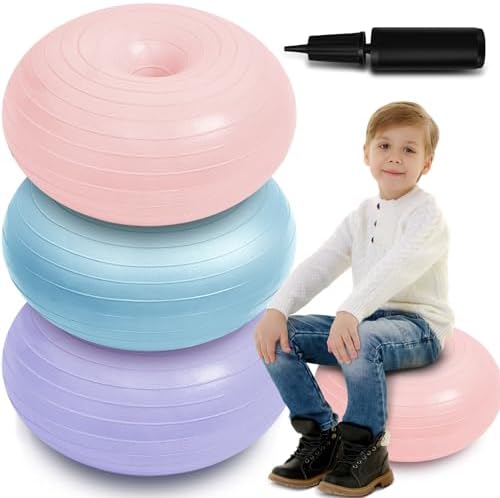 Lewtemi 1/2/3 Pcs Flexible Seating for Classroom Elementary 20 Inch Yoga Ball Chair for Kids Wobble Chair for Sensory Kids Large Donut Ball Seats with Inflator for School Office