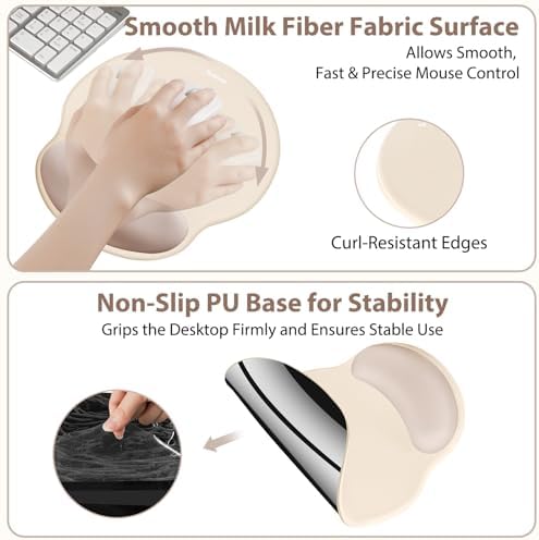 Sushret Mouse Pad and Keyboard Wrist Rest, 3-in-1 Gel Memory Foam Ergonomic Mouse Pad with Wrist Rest Set, Gaming Mousepad Arm Cushion Support for Computer Desk Accessories Cute Setup,Apricot Pink