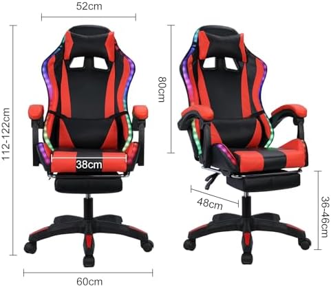 Gaming Chair with Bluetooth Speakers & Lights,Ergonomic High-Back Office Chair with Headrest & 135° Recline, 360° Swivel Height Adjustable Faux Leather Computer Chair for Gaming, Office & Study