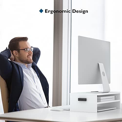BONTEC Wooden Monitor Stand Riser for Desk, 2-Tier Computer Monitor Stand