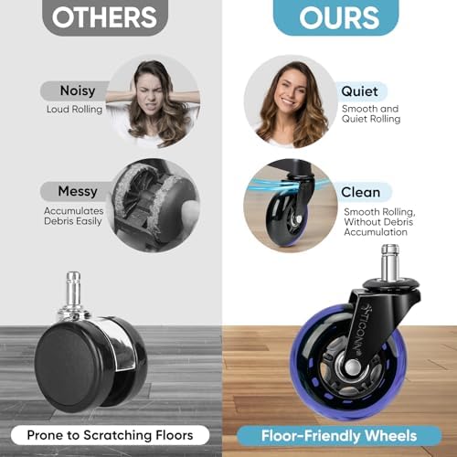 TICONN Office Chair Wheels, 3" Caster Wheels for Tile Carpets, Set of 5