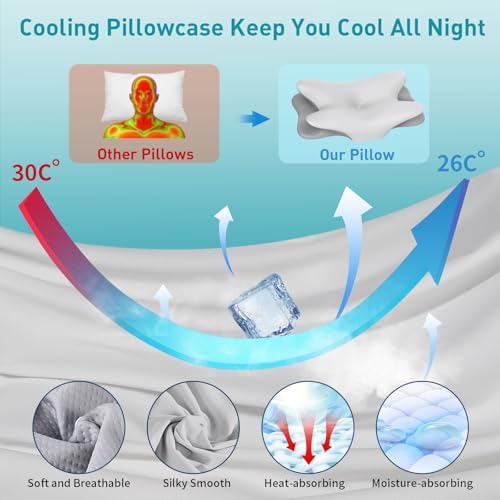Cervical Neck Pillow for Pain Relief - Ergonomic Side Sleeper Pillow (Gray)