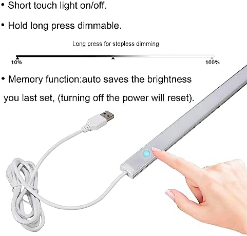 Plug in Under Cabinet Lighting, 17 inch Touch Dimmable Closet Light, USB Corded LED Light Bar, Memory Function, Under Counter Lights for Kitchen, Desk, Workspace, Natural White (4000K)