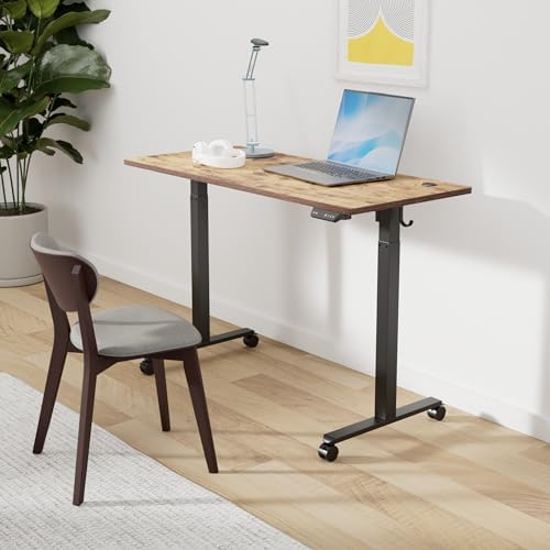 Cubiker Standing Desk, 48x24 Inches Sit Stand Home Office Desk, Electric Stand up Desk, Adjustable Desk with Splice Board, Black Frame/Rustic Brown Top