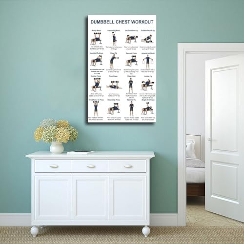 Chest Dumbbell Workout Upper Body Exercise Chart for Home Gym Dumbbell Workout Fitness Canvas Poster Bedroom Decor Room Decor Unframe 20x30inch
