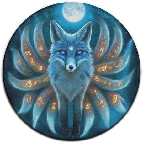 Room Sofa Yoga Soft Round Carpet, Home Decor Non Slip Kitchen Office Circle Rug, Machine Washable Modern Round Area Rug Magical Nine Tailed Fox Art, 36inch