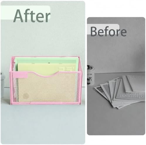 1 Pocket Mesh Wall File Holder Organizer Office Hanging File Folder Magazine Rack, Nametag Label Hooks Set Included (Pink)