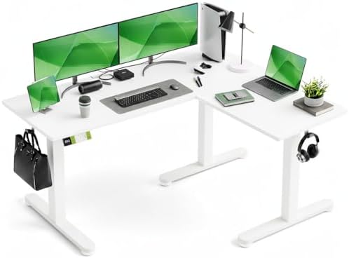 Claiks 59''*51.2'' L Shaped Standing Desk Adjustable Height, White