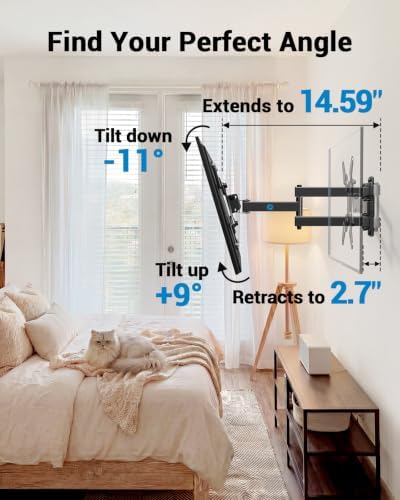 Pipishell Full Motion TV Wall Mount for Echo Show 21/15 and 13-43 Inch Flat Curved Screen TVs & Monitors, Max VESA 200x200mm up to 44lbs, TV Mount Wall Bracket with Rotation Swivel Tilt Extension