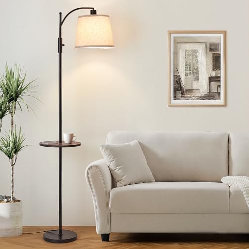 AIDENOEY Black Floor Lamp with Table, Dimmable Standing Lamp, Living Room