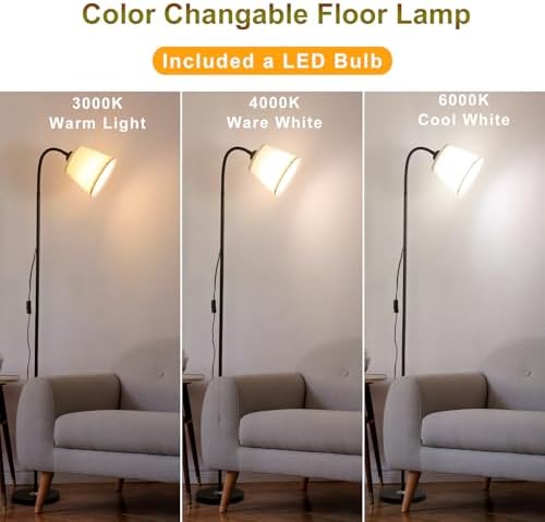 Floor Reading Lamp, Adjustable Height Bendable Short Standing Corner Lamps (Beige)