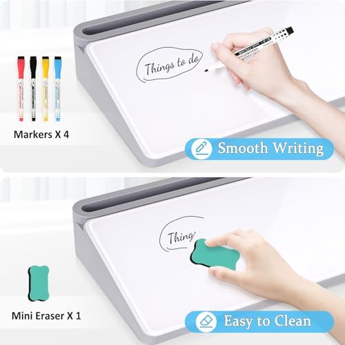 DOLLAR BOSS Glass Desk Whiteboard Small Dry Erase Board, Grey