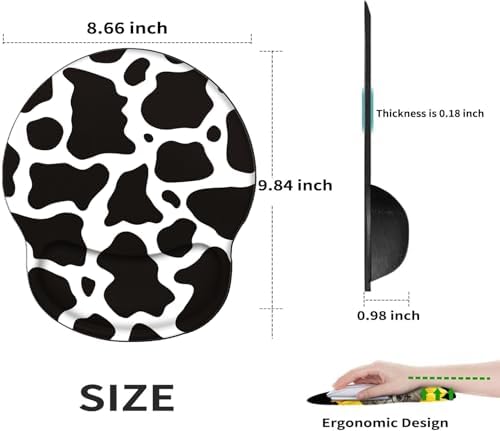 Cow Print Mouse Pad with Wrist Support Ergonomic Mousepad Wrist Rest Gel Mouse Mat Gaming Cushion Mouse Pads for Computer Office Work Women Men Kids