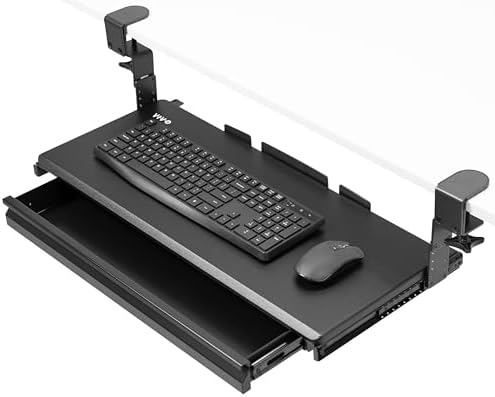 VIVO Black Clamp-on 27x11 in Keyboard Tray, Storage Drawer, MOUNT-KB05HB-DR