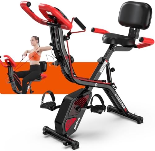 pooboo Folding Magnetic X‑Bike, Upright Exercise Bike for Home Gym