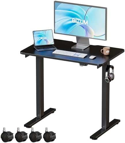 BIZUM 31.5" Small Electric Standing Desk Height Adjustable, Whole Piece Stand Up Computer Desk Work Study Writing Gaming Desks for Home Office Black