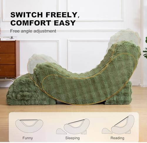 3-in-1 Adjustable Zero Gravity Floor Chair, Oversized Faux Fur Boneless Chair for Adults with Memory Foam & Washable Cover, Silent Rocker Recliner Lounge Chair for Reading, Nursing, Gaming, Green