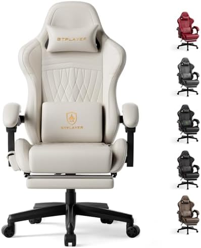 GTPLAYER ACE-PRO Music Gaming Chairs – Built-in Speakers, App Support & Bluetooth Control, Computer Game Chairs with Footrest for Adults, Ergonomic Reclining Silla, Linkage Armrest, Cream