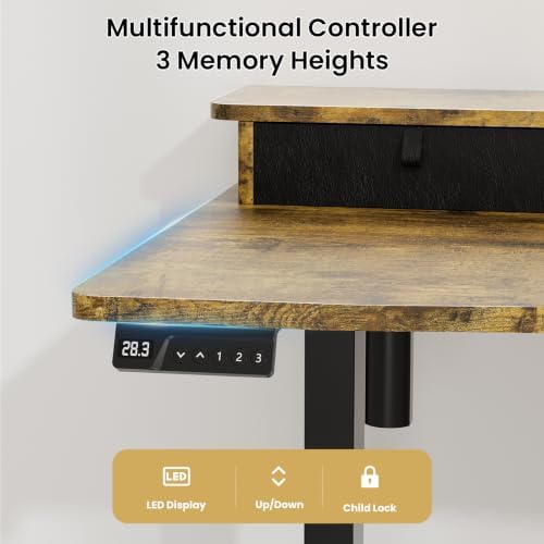47.2 x 27.6 Electric Standing Desk with Drawers, Rustic Brown