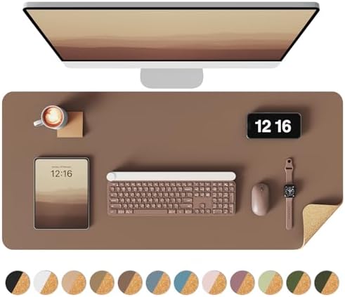 YSAGi Double-Sided Desk Pad, 35.4"x17"Leather Desk Mat, Eco Cork Desk Pad Protector,Large Mouse Pad,Waterproof Desk Blotter for Office/Home(Coffee)