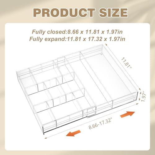 Briwooody 2 Pcs Acrylic Drawer Organizer, 11.8 x 17 x 1.9'', 7 Compartments