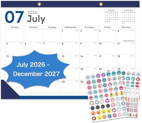 2026-2027 Desk Calendar - 18 Month Desk Calendar 2026-2027, Jul 2026 - Dec 2027, 17" x 12", Large Monthly Desktop Calendar with Daily Blocks, Thick Paper, Corner Protectors - (2 Stickers Included)