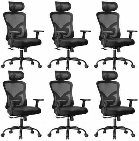 NOBLEWELL Ergonomic Office Chair with Padded Lumbar Support, 2D Headrest, Adjustable Armrests, Upgraded Contoured Seat Cushion, 130° Rocking Tilt, Computer Gaming Chair for Home Office, Pack of 6