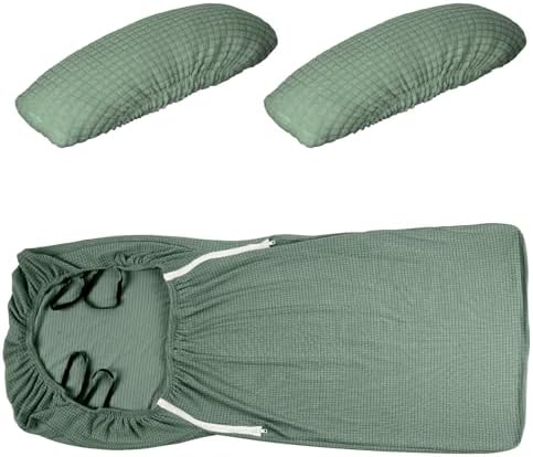 Tatuo 3 Pcs Computer Office Chair Armrest Cover, L, Waffle, Green