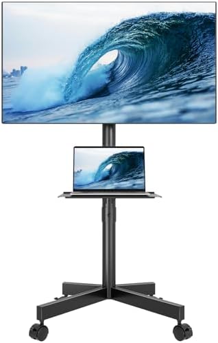 BONTEC Rolling TV Stand for 23-65 Inch TVs,Mobile TV Cart with Wheels,Black