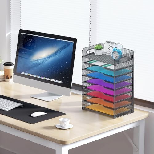 Samstar 9 Tier Desk Organizer, Mesh Paper Letter Tray File Rack Shelves Paper Sorter Storage with Handles, Black