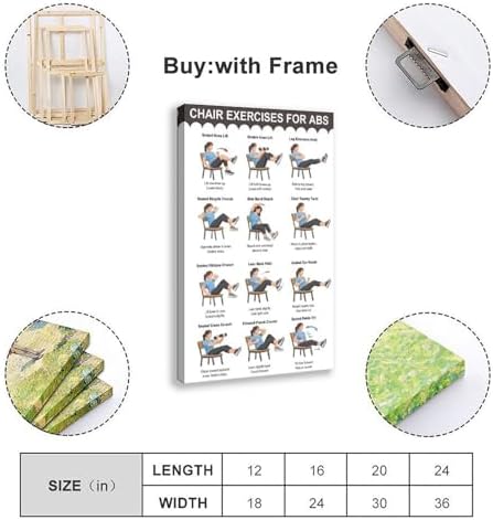 Chair Exercises for Abs Seated Core Workout Chart Adult Fitness Canvas Poster Wall Art for Living Room Bedroom Decor Frame 16x24inch