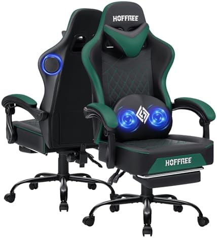 HOFFREE Gaming Chair with Speakers Massage Computer Chairs for Adults-Green