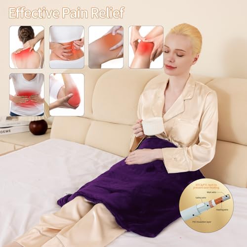 SAROO Massaging Weighted Heating Pad for Back Pain Relief,20"*24",Purple