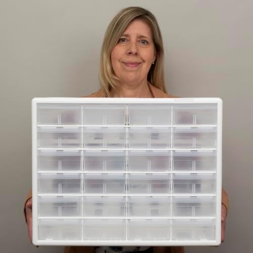 Akro-Mils 24-Drawer Plastic Storage Cabinet, 20" W x 6" D x 16" H, White