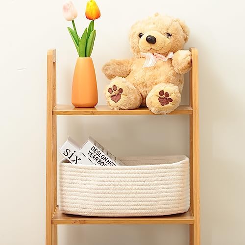 MiniArk Small Storage Baskets for Organizing | Closet Organizer Bins | Shelf Toy Basket | Woven Rope Baskets | Cube Decorative Box | Shallow Basket | 11.5x7.5x4.7” | 4 Packs Off White