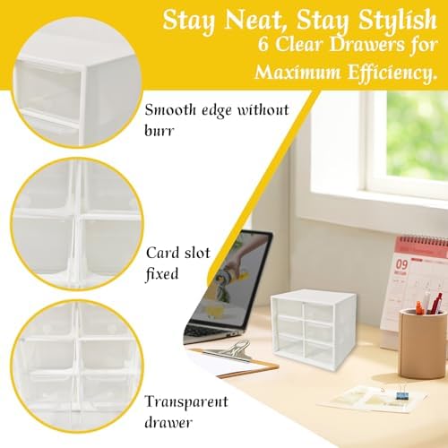 Small Mini Drawer Organizer for Desk, 6 Drawers, 4.7" x 4.7" x 3.8" White