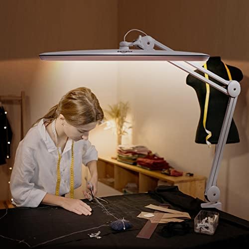 Task Lamp with Clamp, Bright 117PCS LEDs, Metal Swing Arm 24W 2200 Lumen Dimmable Led Desk Lamp for Architect Home Office Study Reading Dorm Workbench Craft, 23 Inch Working Lamp(White)