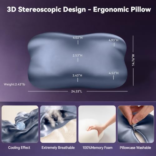Dayme Cooling Cervical Neck Pillow – Contour Memory Foam Pillow, Blue