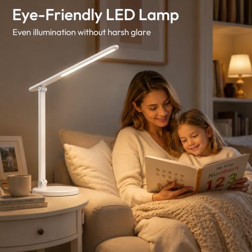 LED Desk Lamp for Home Office,Eye-Caring 9W Touch Desk Light, White
