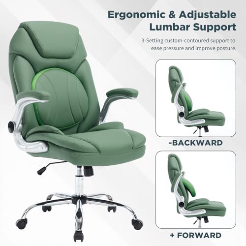 500lbs Heavy Duty Comfy Office Desk Chair for Low Back Pain Green