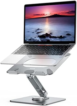 BESIGN LSX7 Laptop Stand with 360 Rotating Base, Ergonomic Adjustable Notebook Riser, Foldable Computer Holder Compatible with 10-15.6" Laptops (Gray)