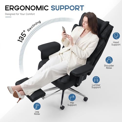 Office Desk Chair, High-Back Big and Tall Leather Chair with Footrest